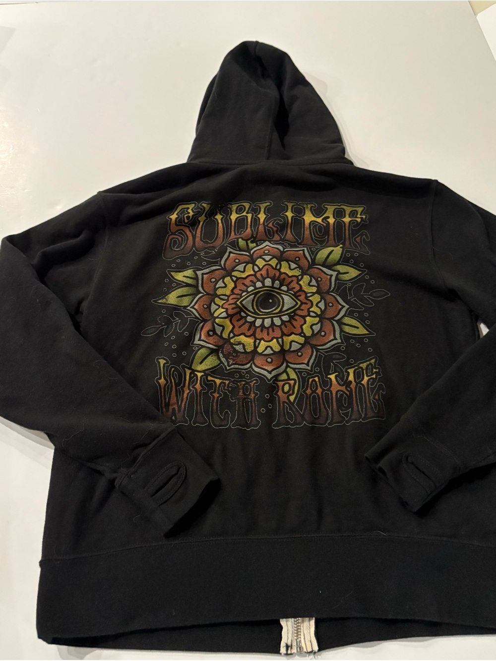 Black Sublime With Rome Full Zip Hoodie, Small, Long sleeve with thumb holes